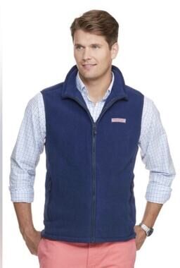 Vineyard Vines Mens Fleece Harbor Vest Size XS Full Zip Navy Preppy Gold Pockets